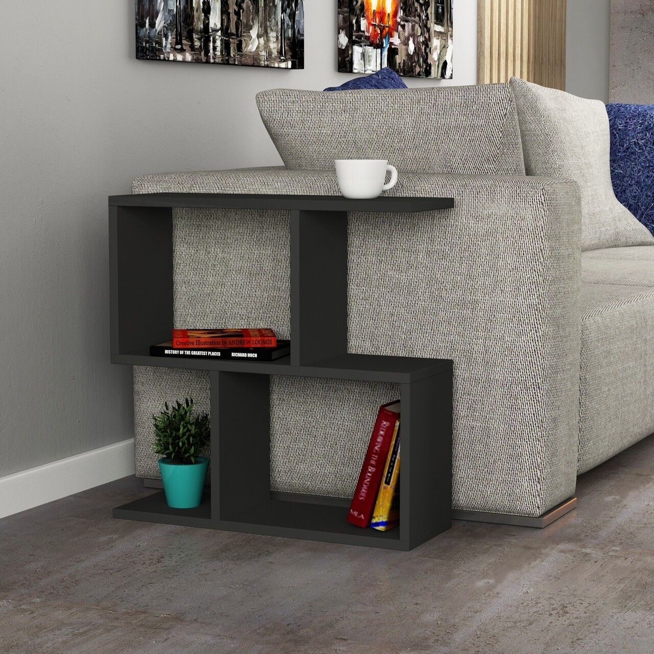 Masuta pentru living Mania, Decotie, 60x20x60 cm, antracit - imagine 4